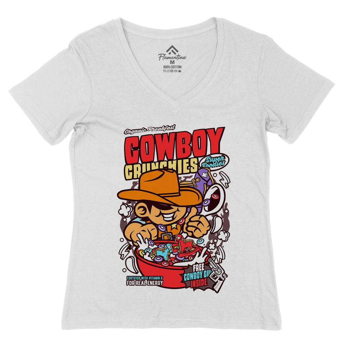 Cowboy Crunchies Womens Organic V-Neck T-Shirt Food C529