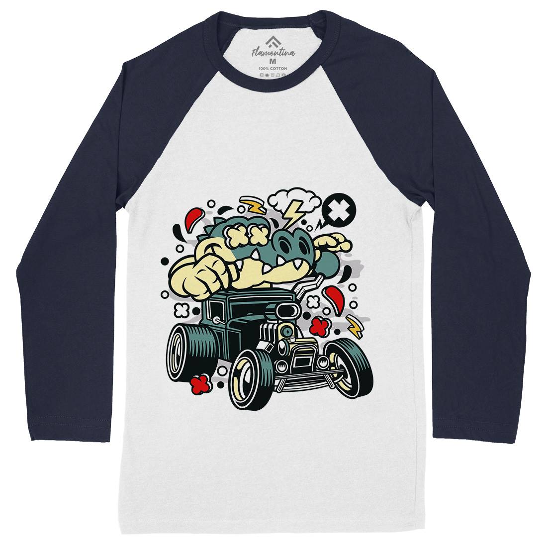 Crocodile Hotrod Mens Long Sleeve Baseball T-Shirt Cars C532
