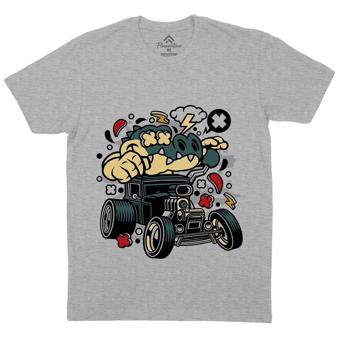 Crocodile Hotrod Mens Organic Crew Neck T-Shirt Cars C532