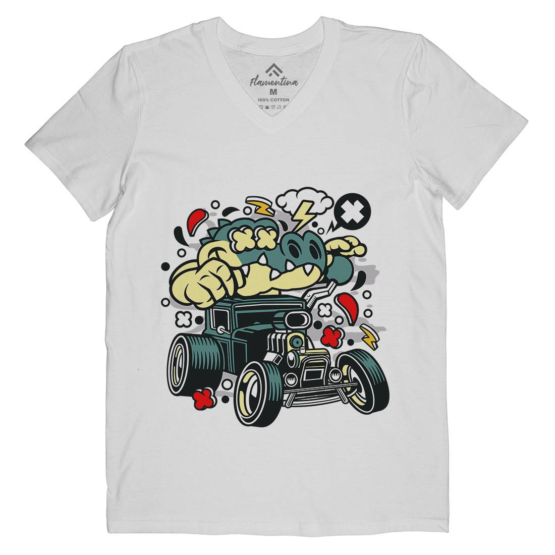 Crocodile Hotrod Mens V-Neck T-Shirt Cars C532