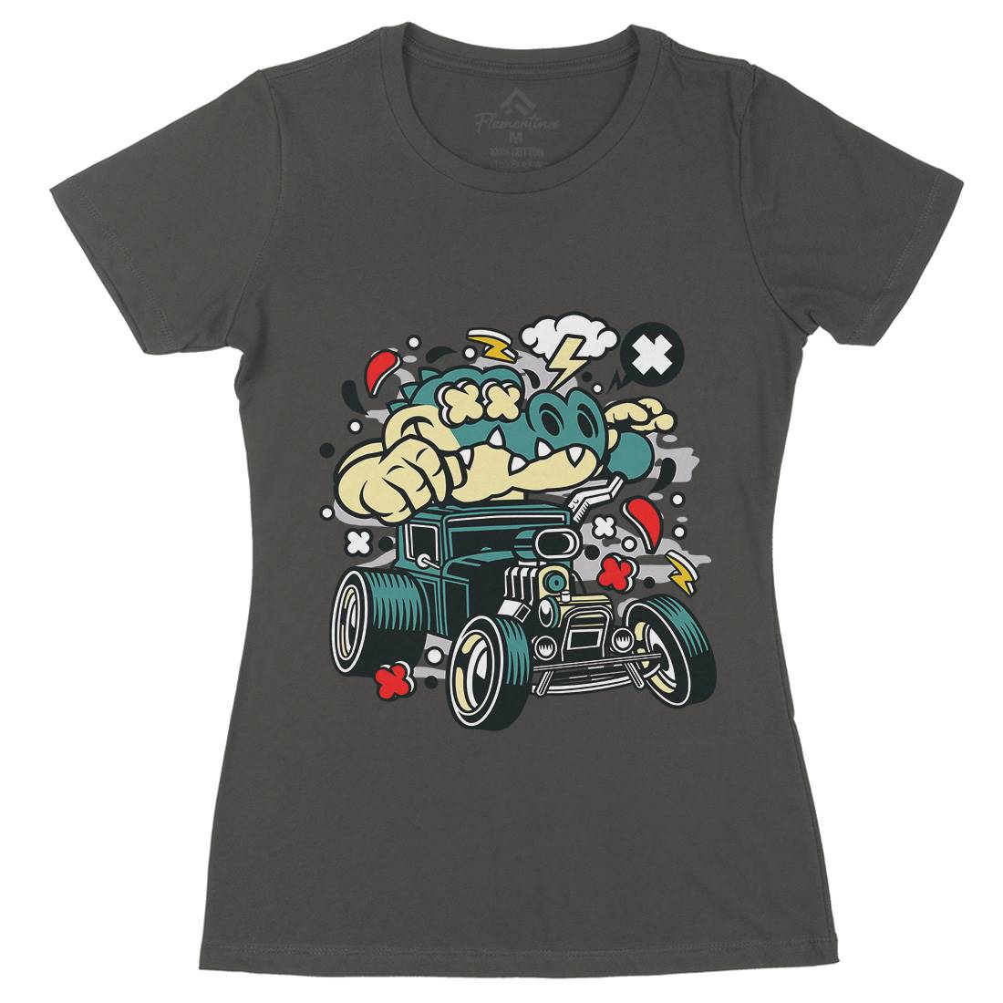 Crocodile Hotrod Womens Organic Crew Neck T-Shirt Cars C532