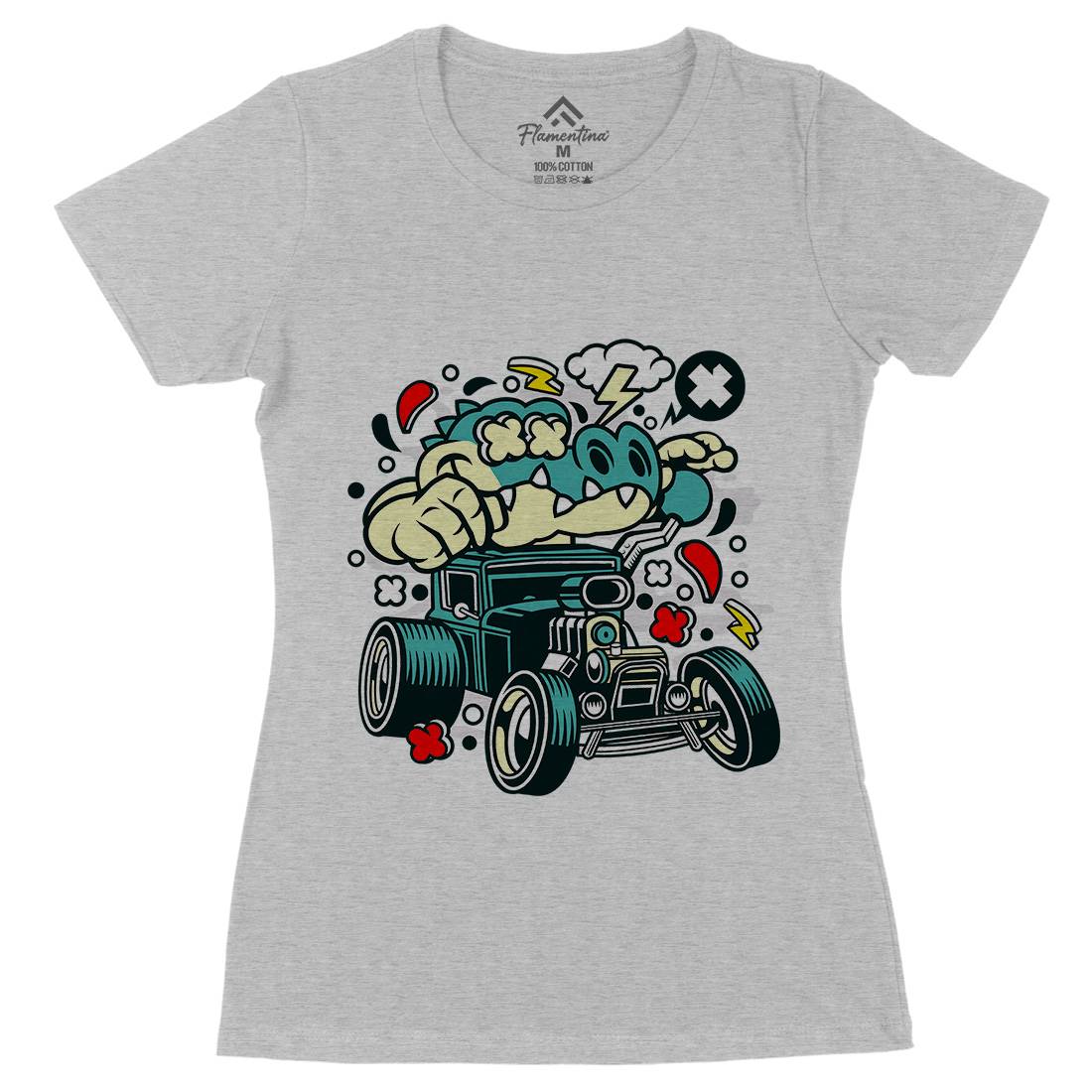 Crocodile Hotrod Womens Organic Crew Neck T-Shirt Cars C532