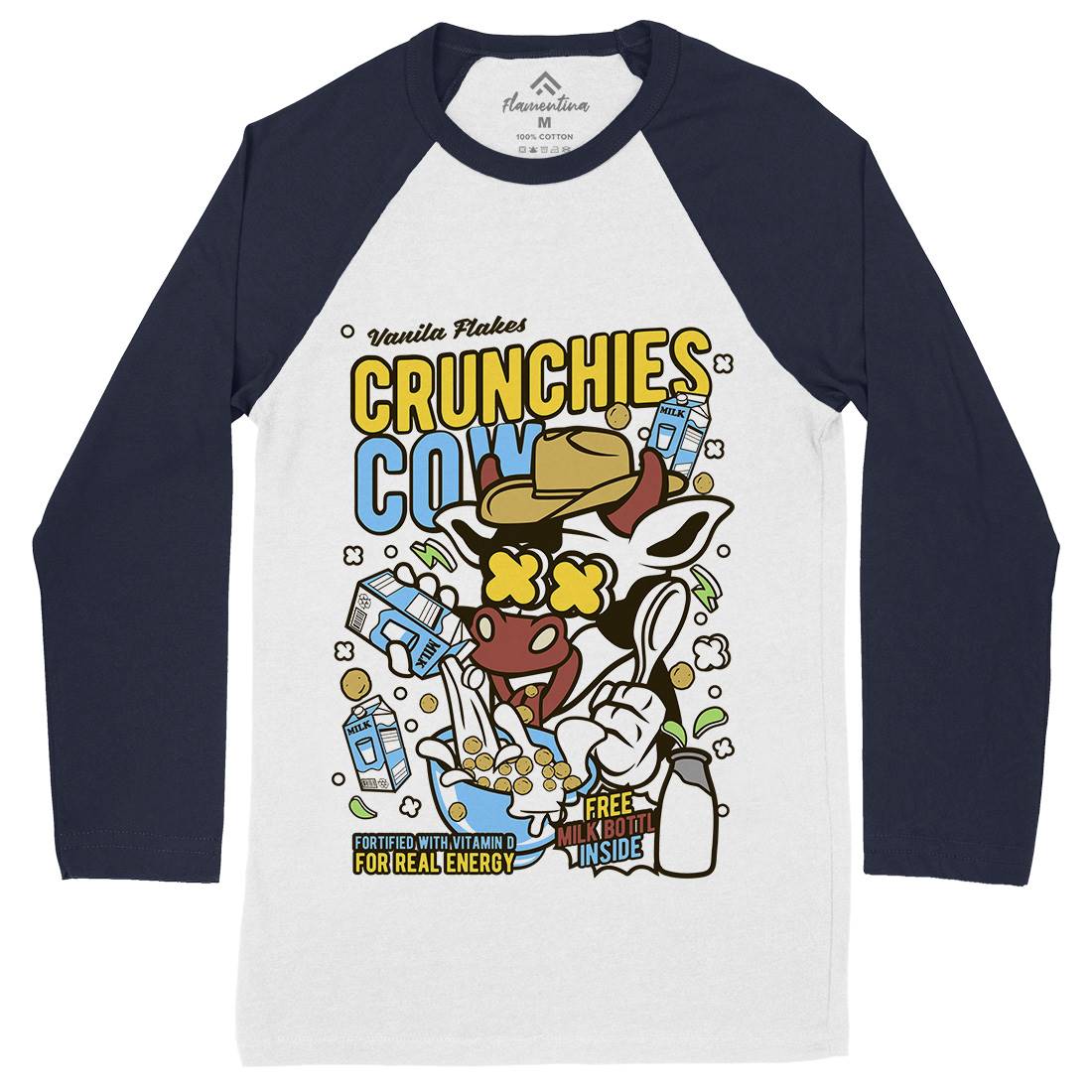 Crunchies Cow Mens Long Sleeve Baseball T-Shirt Food C533