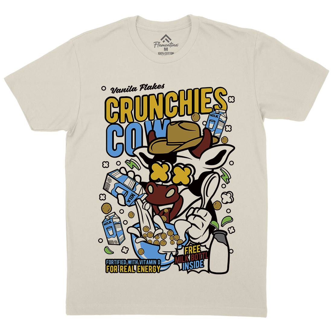 Crunchies Cow Mens Organic Crew Neck T-Shirt Food C533