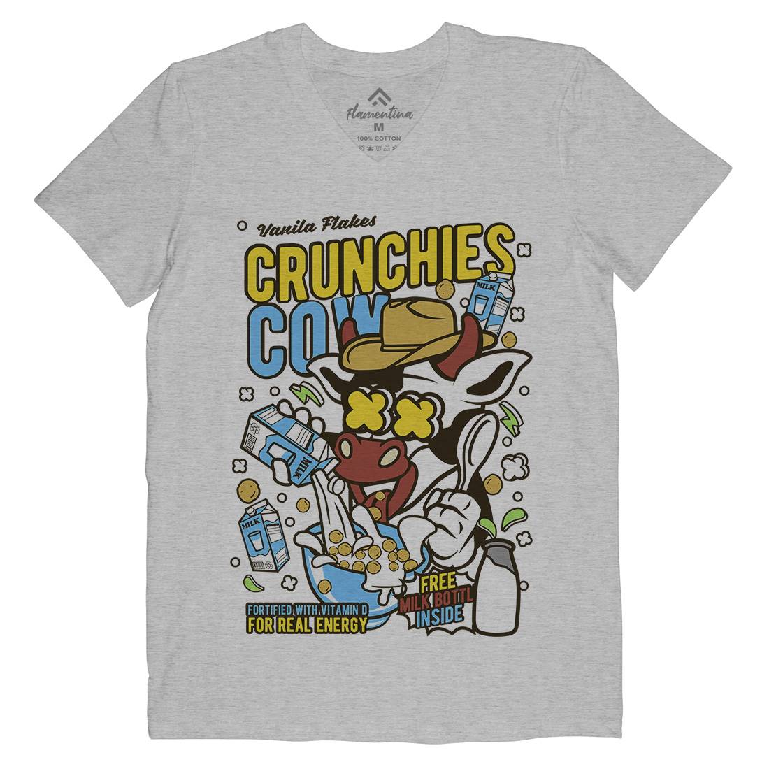 Crunchies Cow Mens Organic V-Neck T-Shirt Food C533