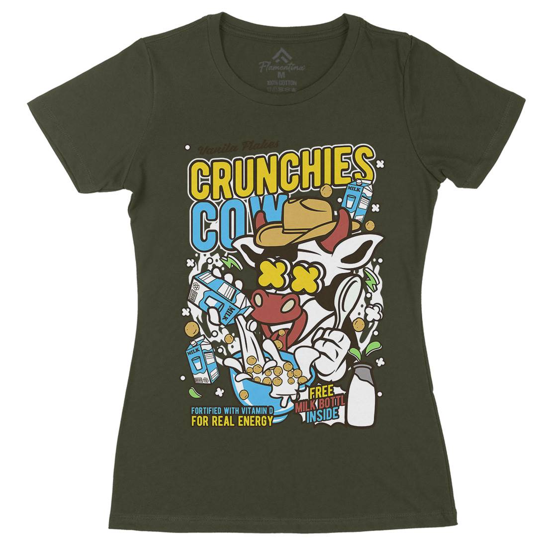 Crunchies Cow Womens Organic Crew Neck T-Shirt Food C533