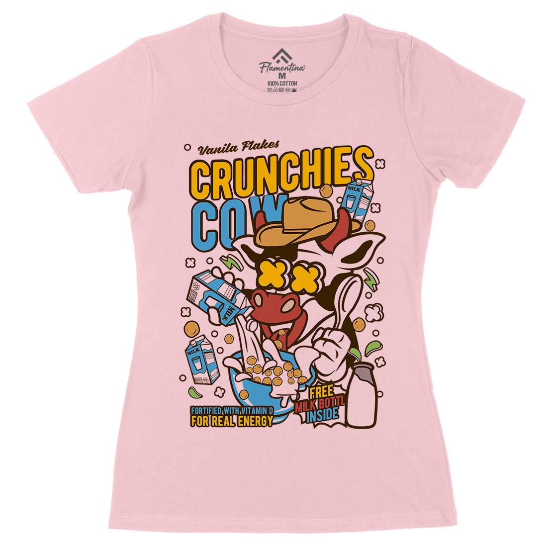 Crunchies Cow Womens Organic Crew Neck T-Shirt Food C533