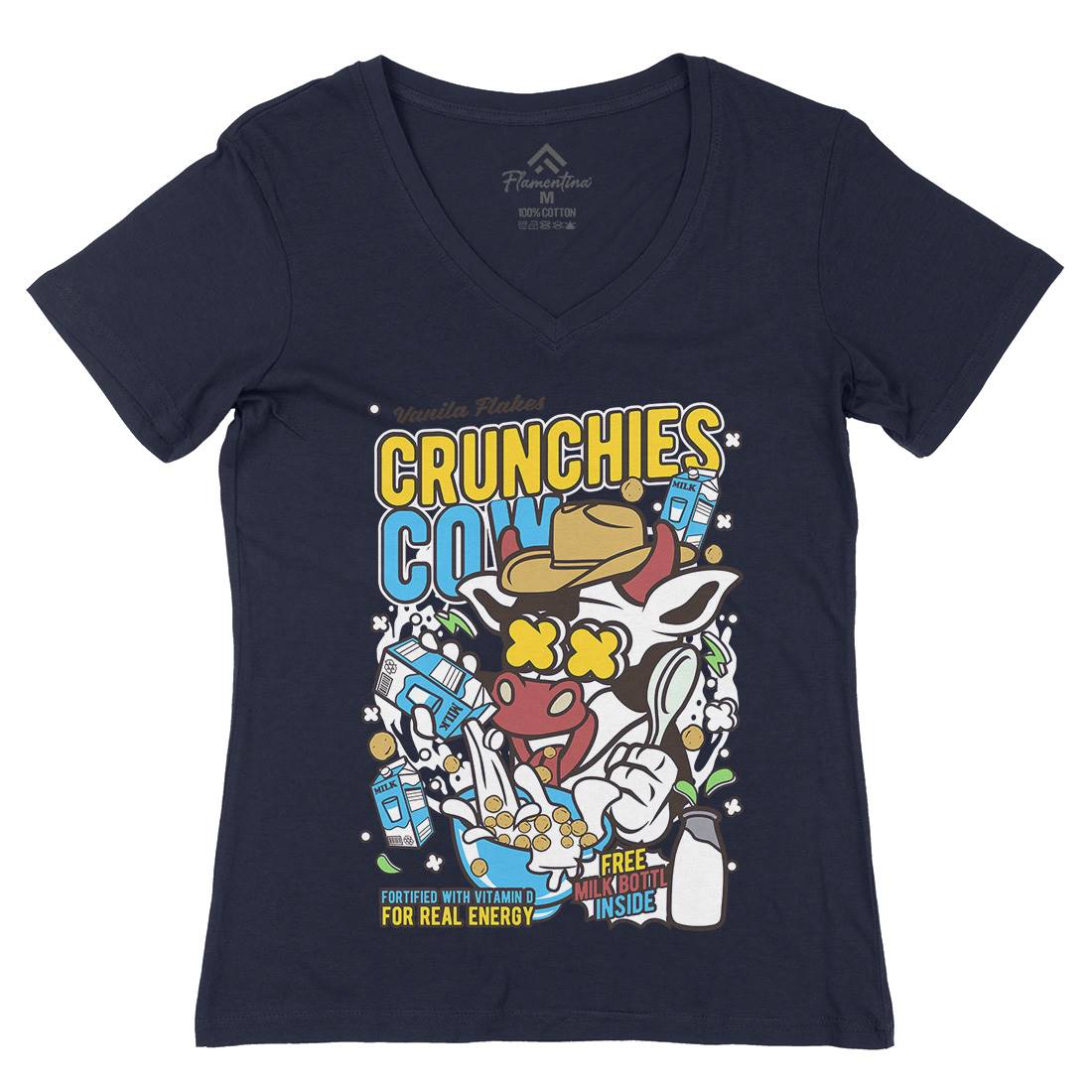 Crunchies Cow Womens Organic V-Neck T-Shirt Food C533