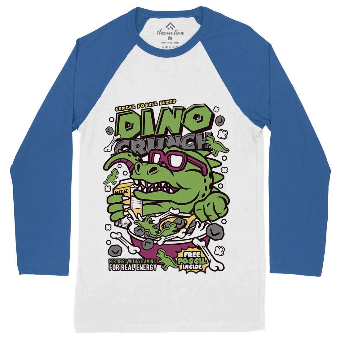 Dino Crunch Mens Long Sleeve Baseball T-Shirt Food C534