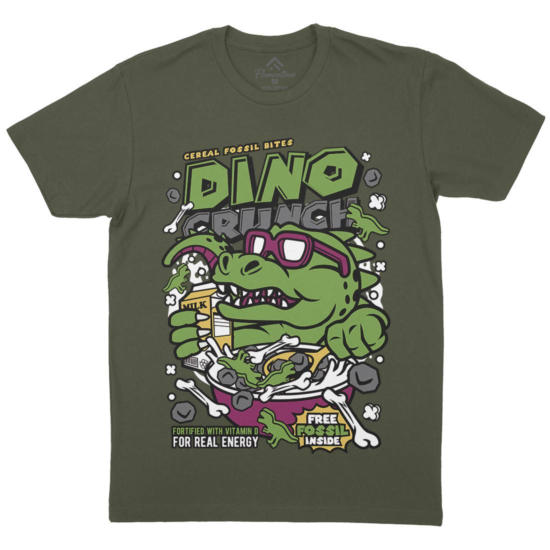 Dino Crunch Mens Organic Crew Neck T-Shirt Food C534