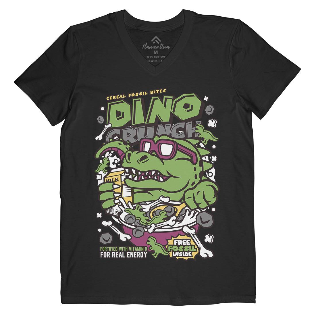 Dino Crunch Mens Organic V-Neck T-Shirt Food C534