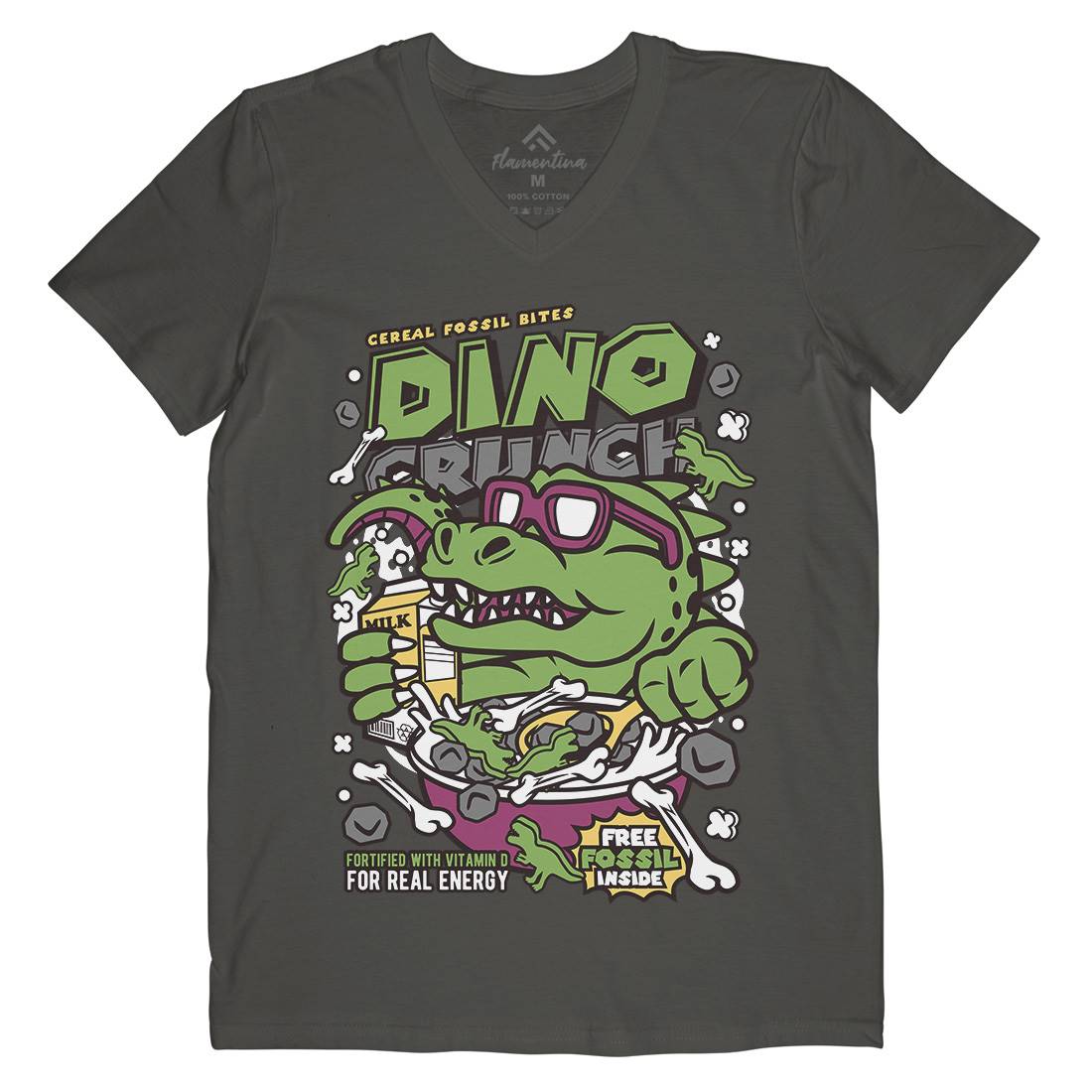 Dino Crunch Mens V-Neck T-Shirt Food C534