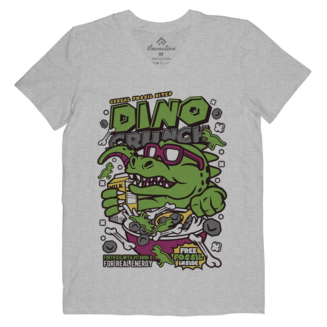 Dino Crunch Mens Organic V-Neck T-Shirt Food C534