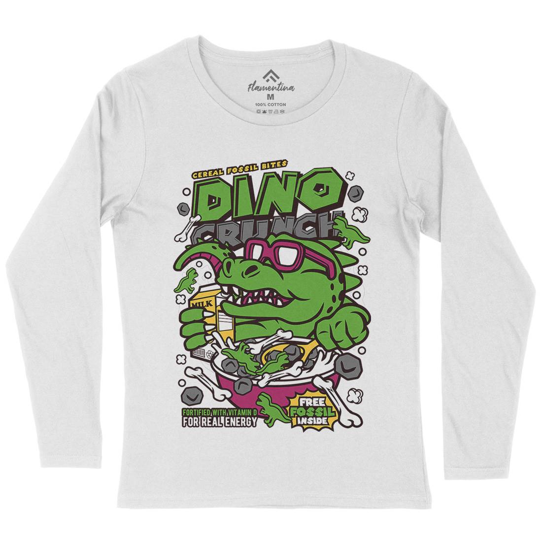 Dino Crunch Womens Long Sleeve T-Shirt Food C534
