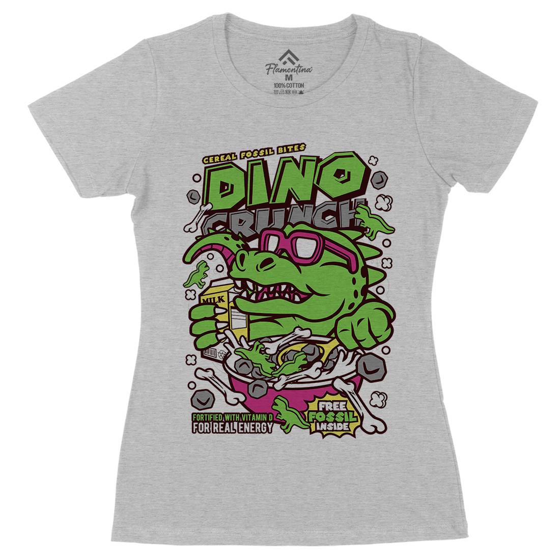 Dino Crunch Womens Organic Crew Neck T-Shirt Food C534