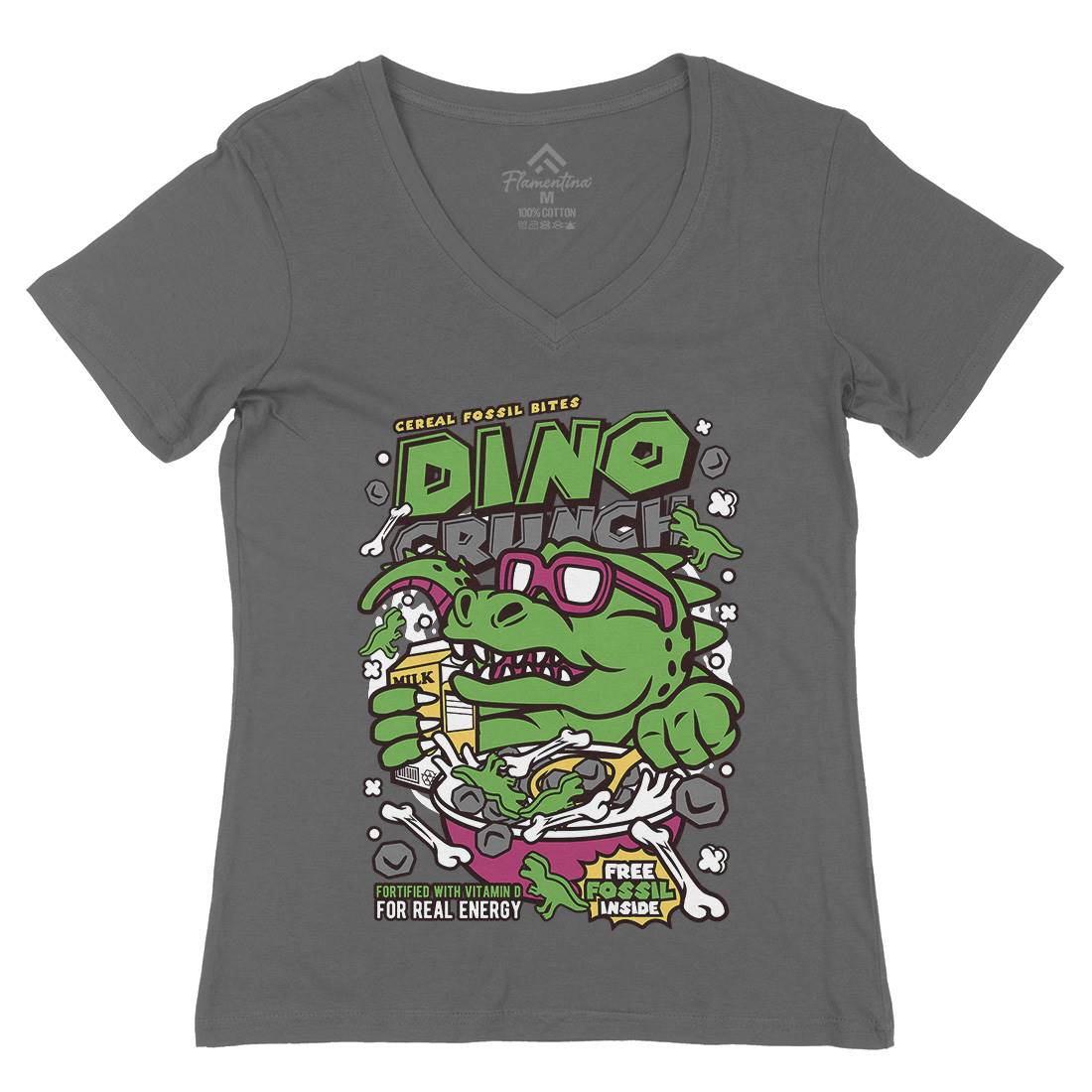 Dino Crunch Womens Organic V-Neck T-Shirt Food C534