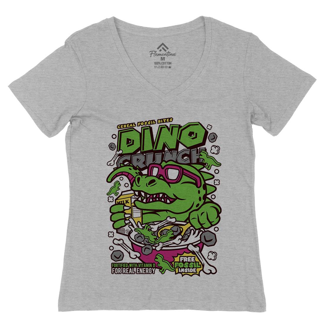 Dino Crunch Womens Organic V-Neck T-Shirt Food C534