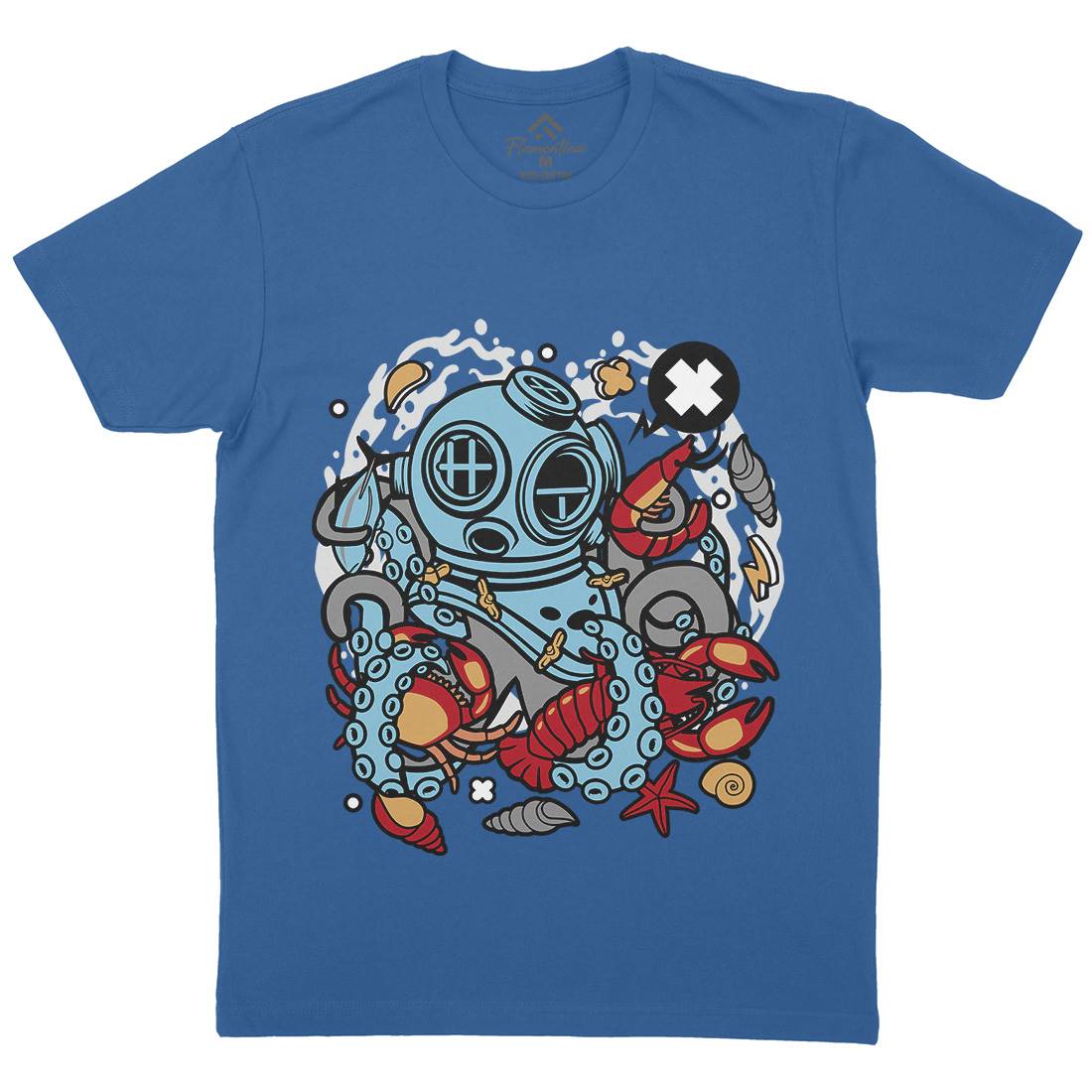 Diver Octopus Mens Organic Crew Neck T-Shirt Navy C535