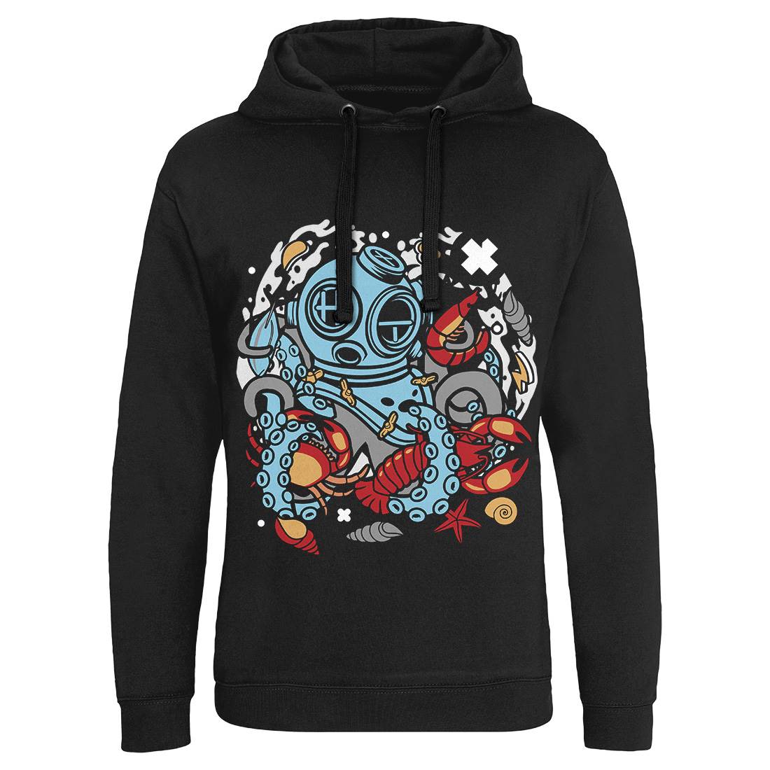 Diver Octopus Mens Hoodie Without Pocket Navy C535