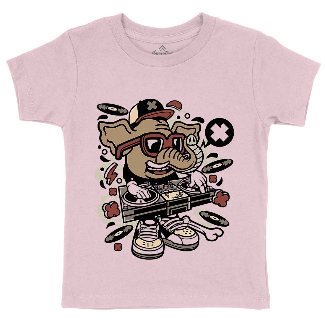 Dj Elephant Kids Organic Crew Neck T-Shirt Music C536