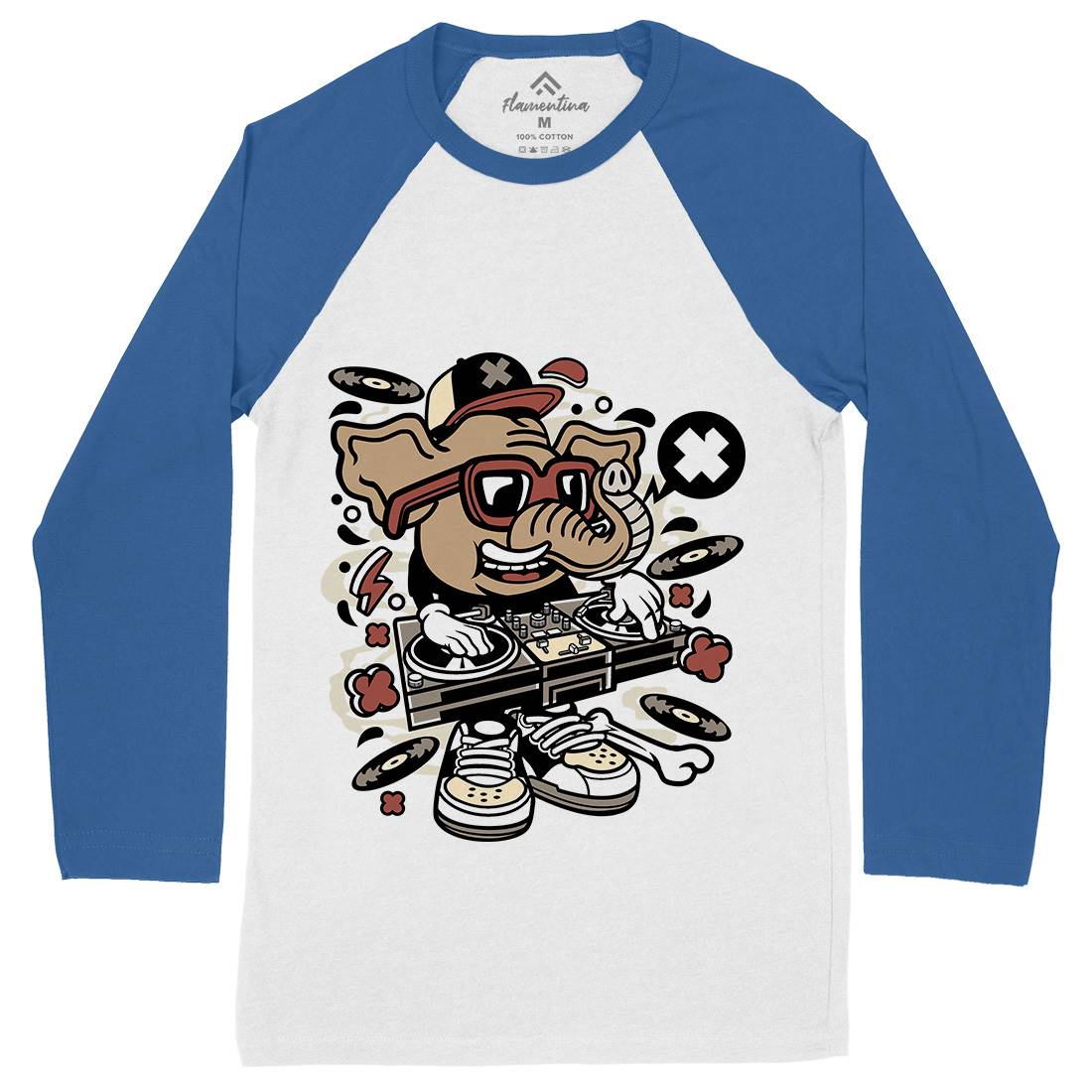 Dj Elephant Mens Long Sleeve Baseball T-Shirt Music C536