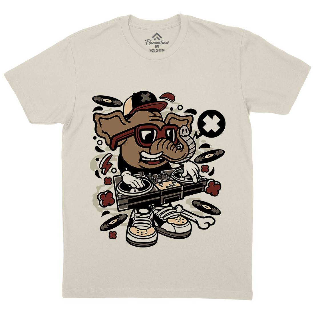 Dj Elephant Mens Organic Crew Neck T-Shirt Music C536
