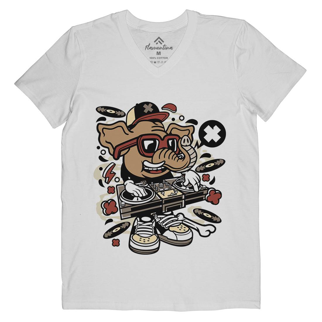 Dj Elephant Mens Organic V-Neck T-Shirt Music C536