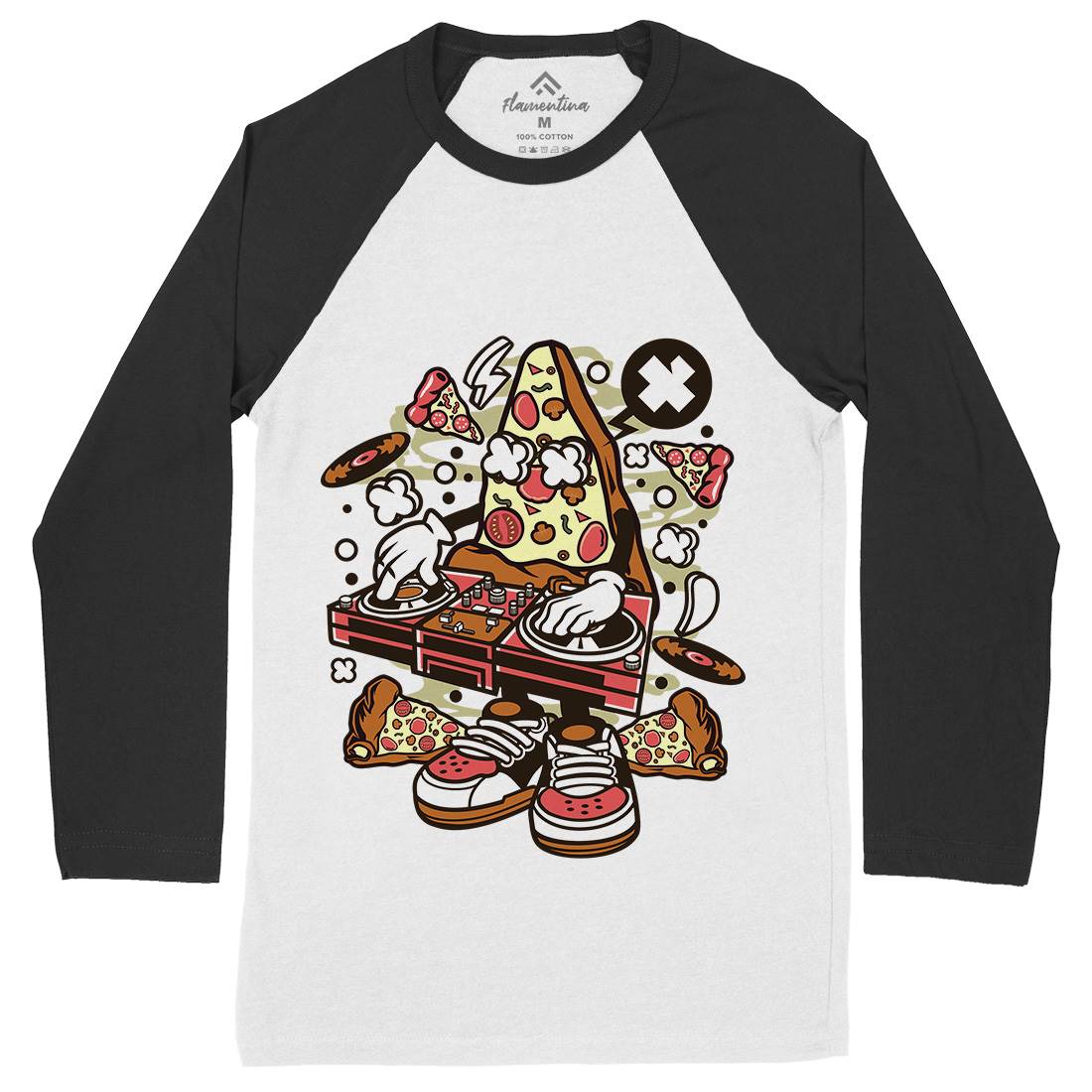 Dj Pizza Mens Long Sleeve Baseball T-Shirt Music C538