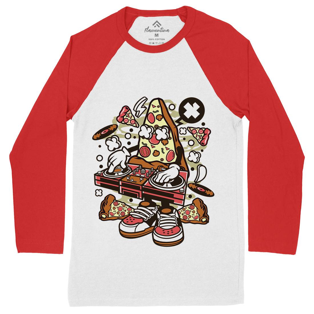Dj Pizza Mens Long Sleeve Baseball T-Shirt Music C538