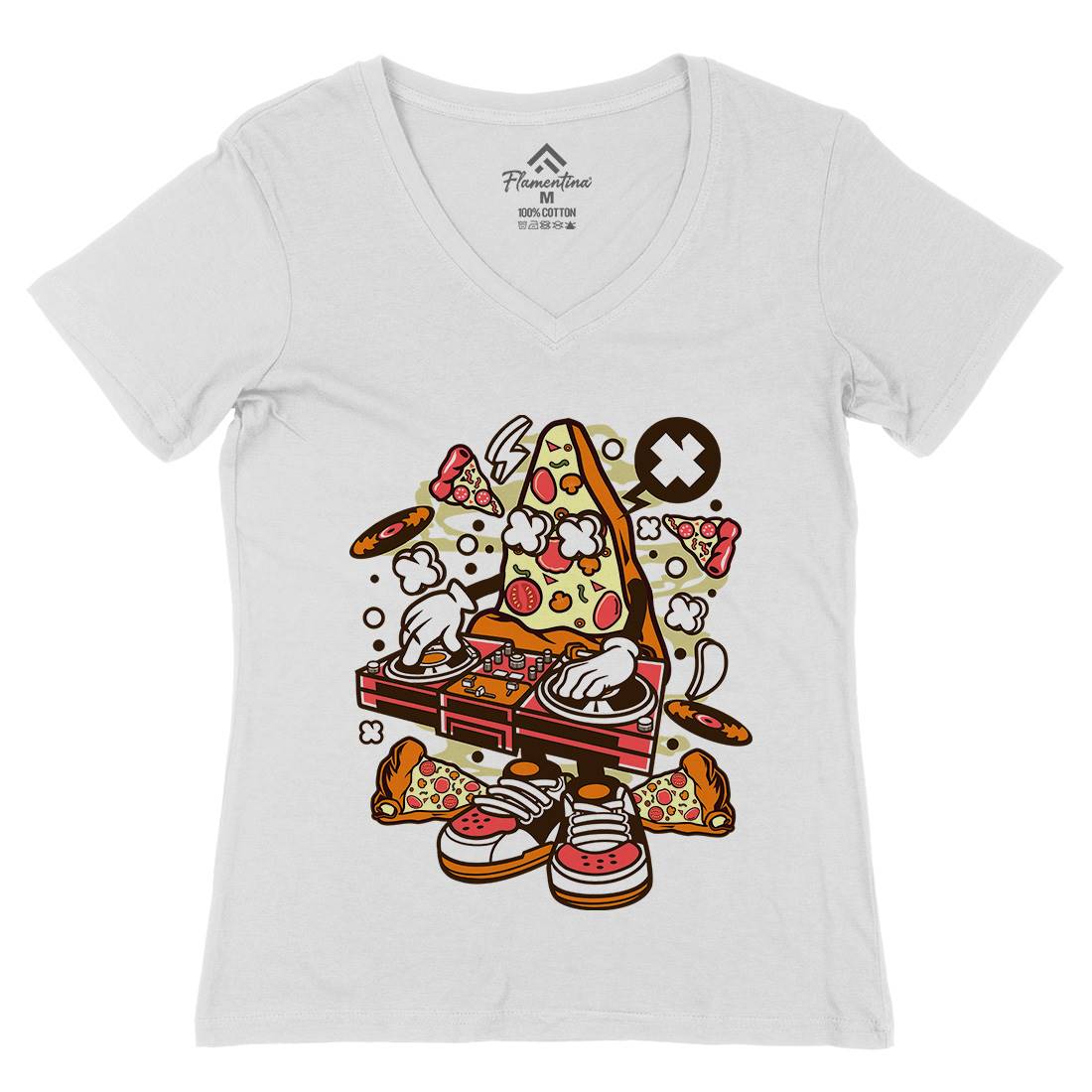 Dj Pizza Womens Organic V-Neck T-Shirt Music C538