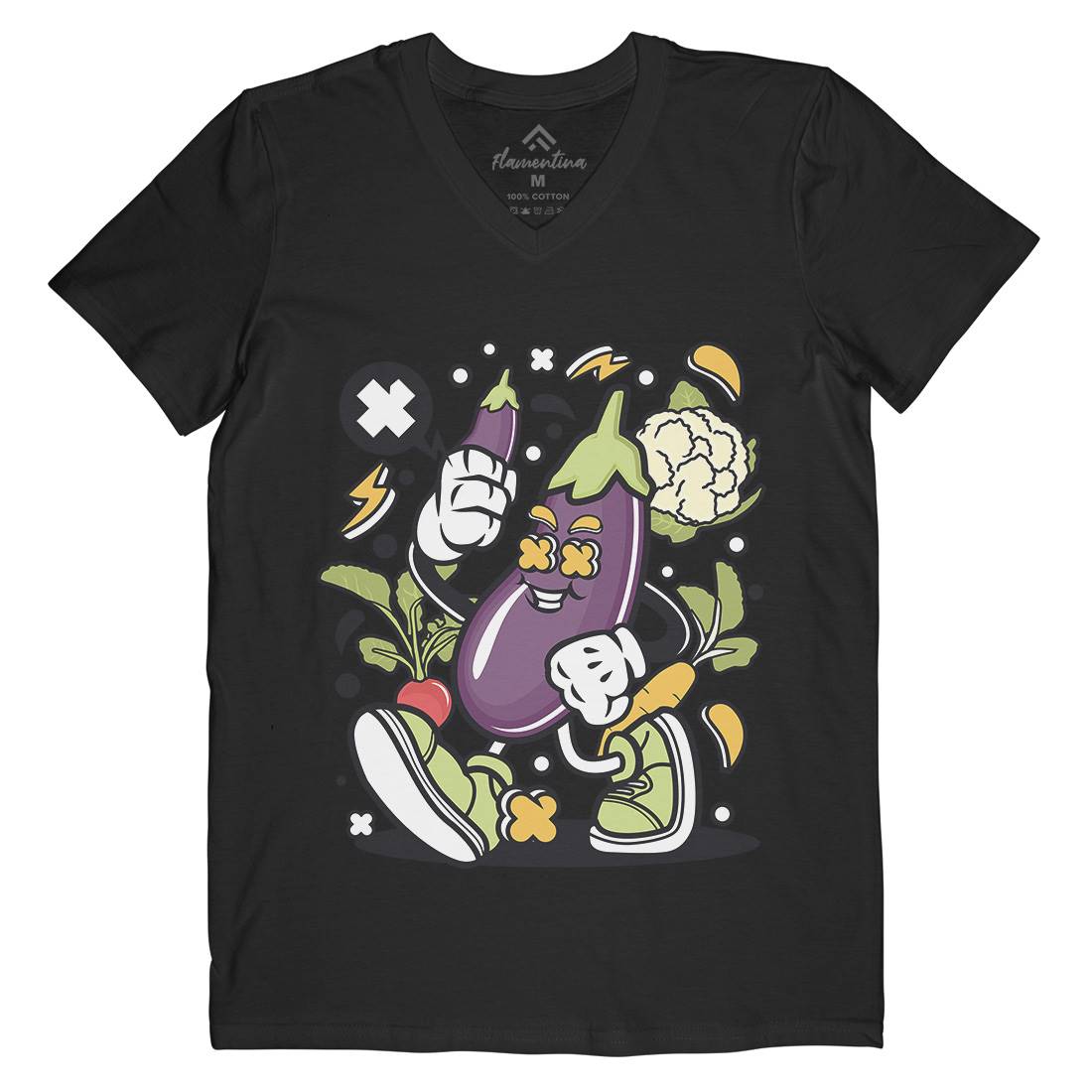 Eggplant Mens Organic V-Neck T-Shirt Food C542