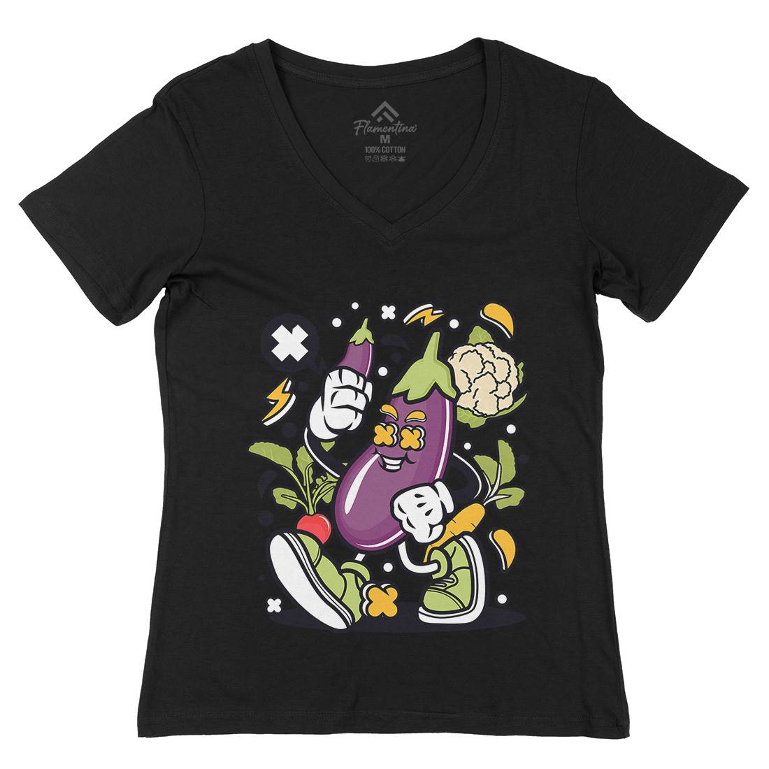 Eggplant Womens Organic V-Neck T-Shirt Food C542