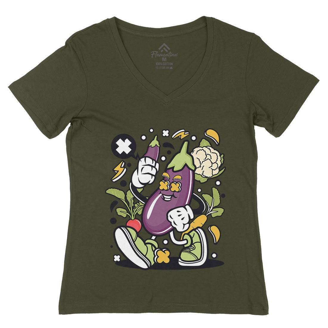 Eggplant Womens Organic V-Neck T-Shirt Food C542