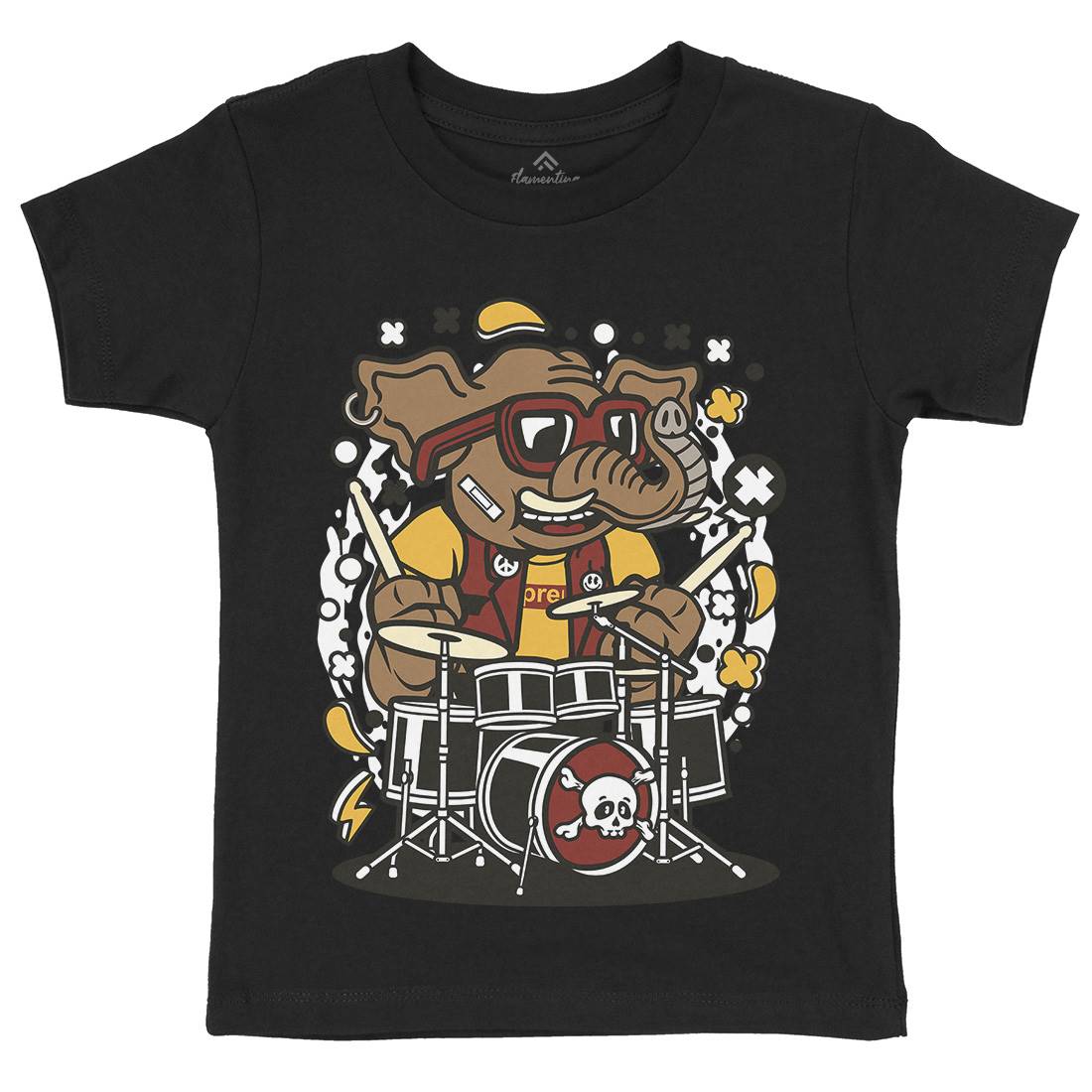 Elephant Drummer Kids Organic Crew Neck T-Shirt Music C543