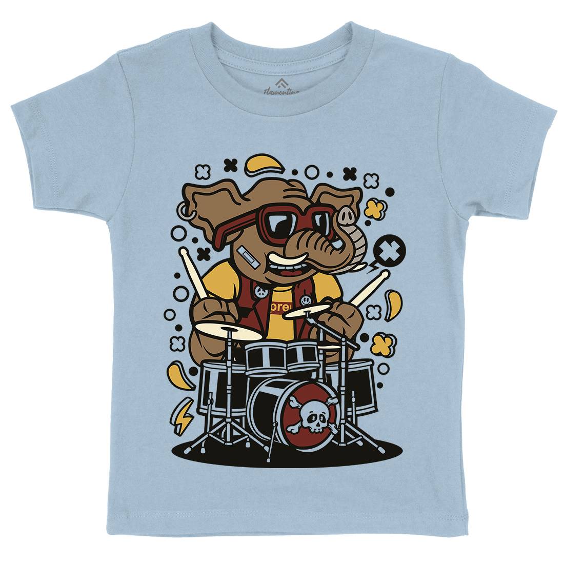 Elephant Drummer Kids Crew Neck T-Shirt Music C543
