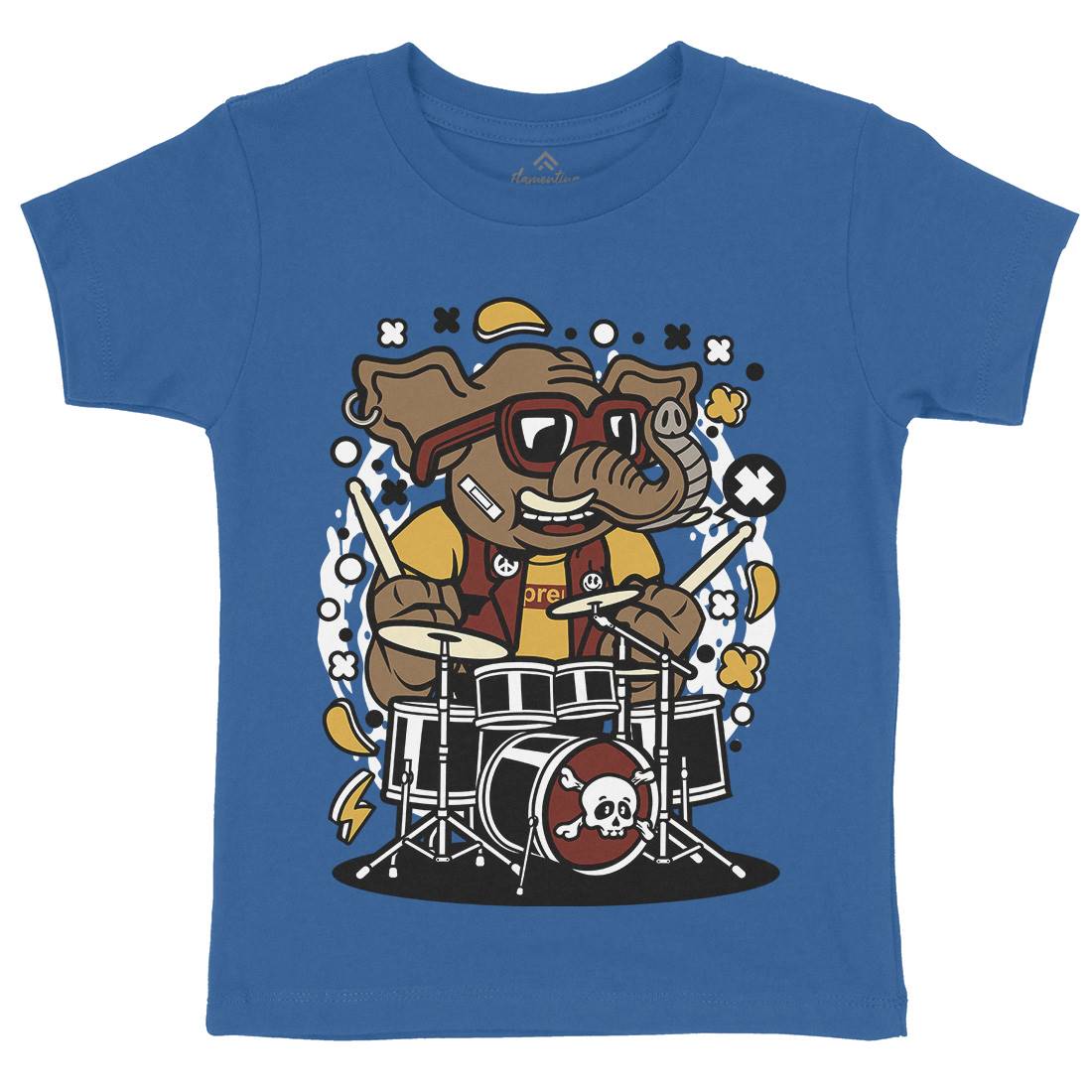 Elephant Drummer Kids Organic Crew Neck T-Shirt Music C543