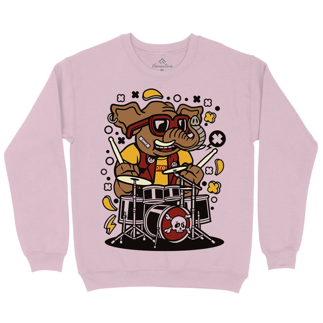 Elephant Drummer Kids Crew Neck Sweatshirt Music C543
