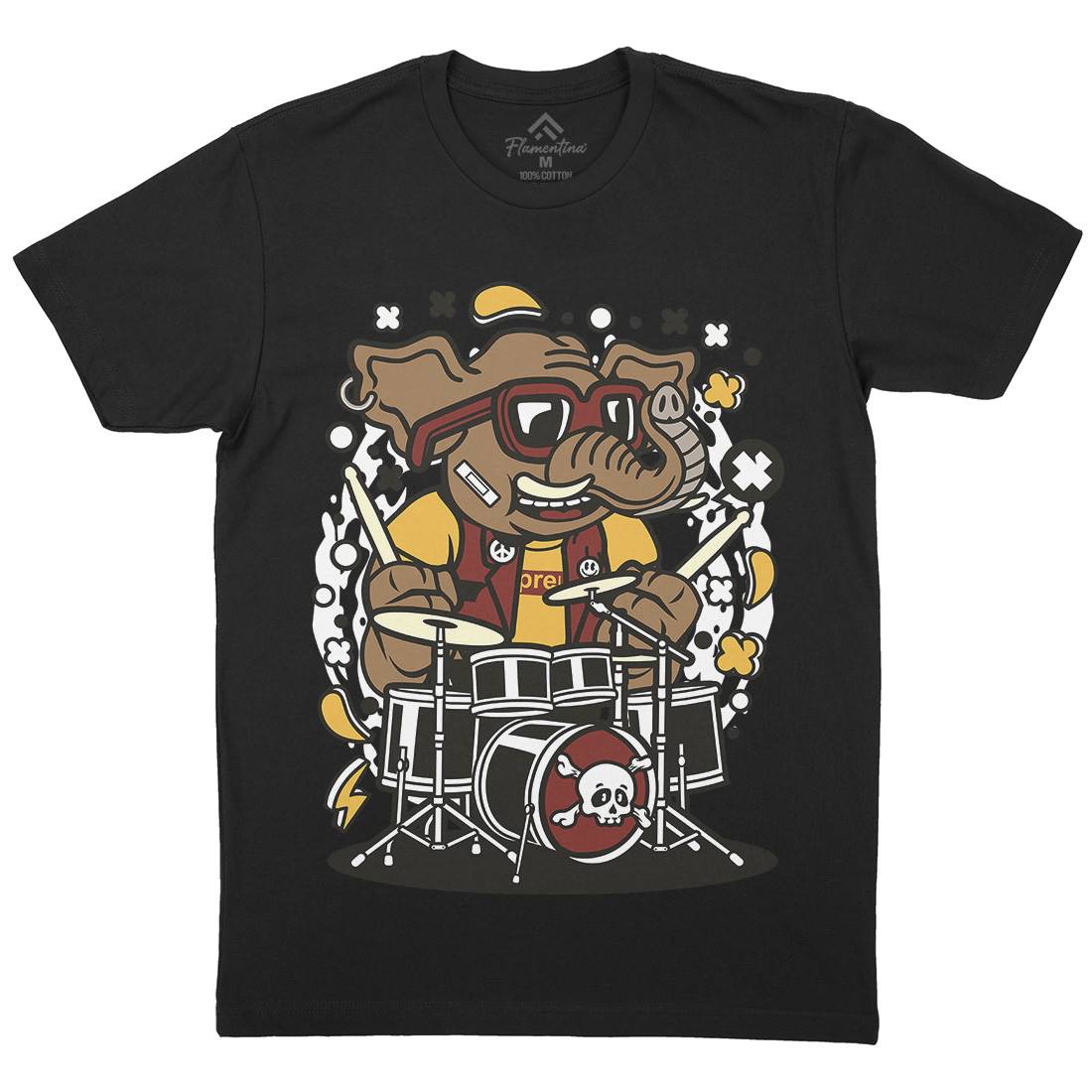 Elephant Drummer Mens Crew Neck T-Shirt Music C543
