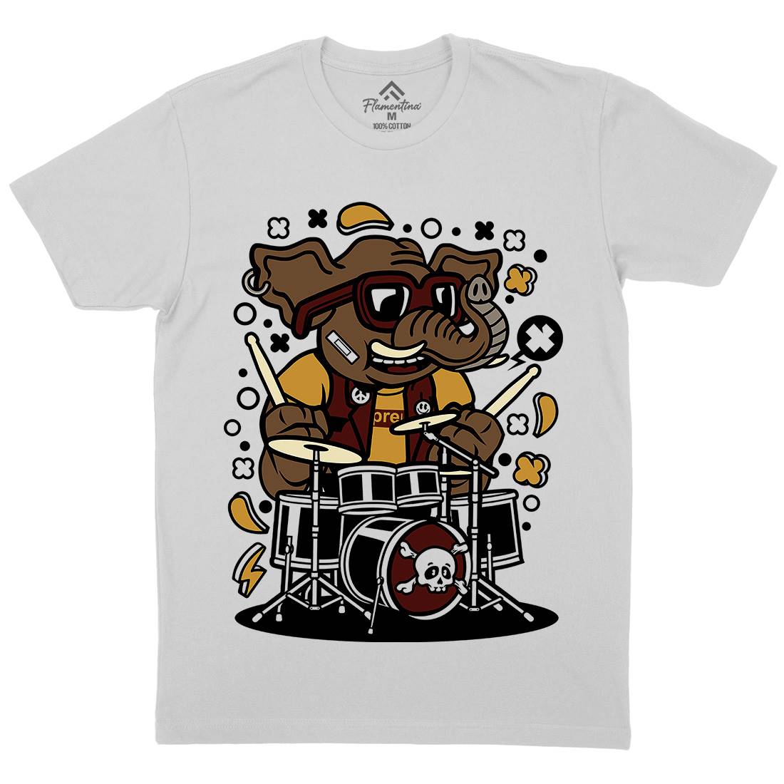 Elephant Drummer Mens Crew Neck T-Shirt Music C543