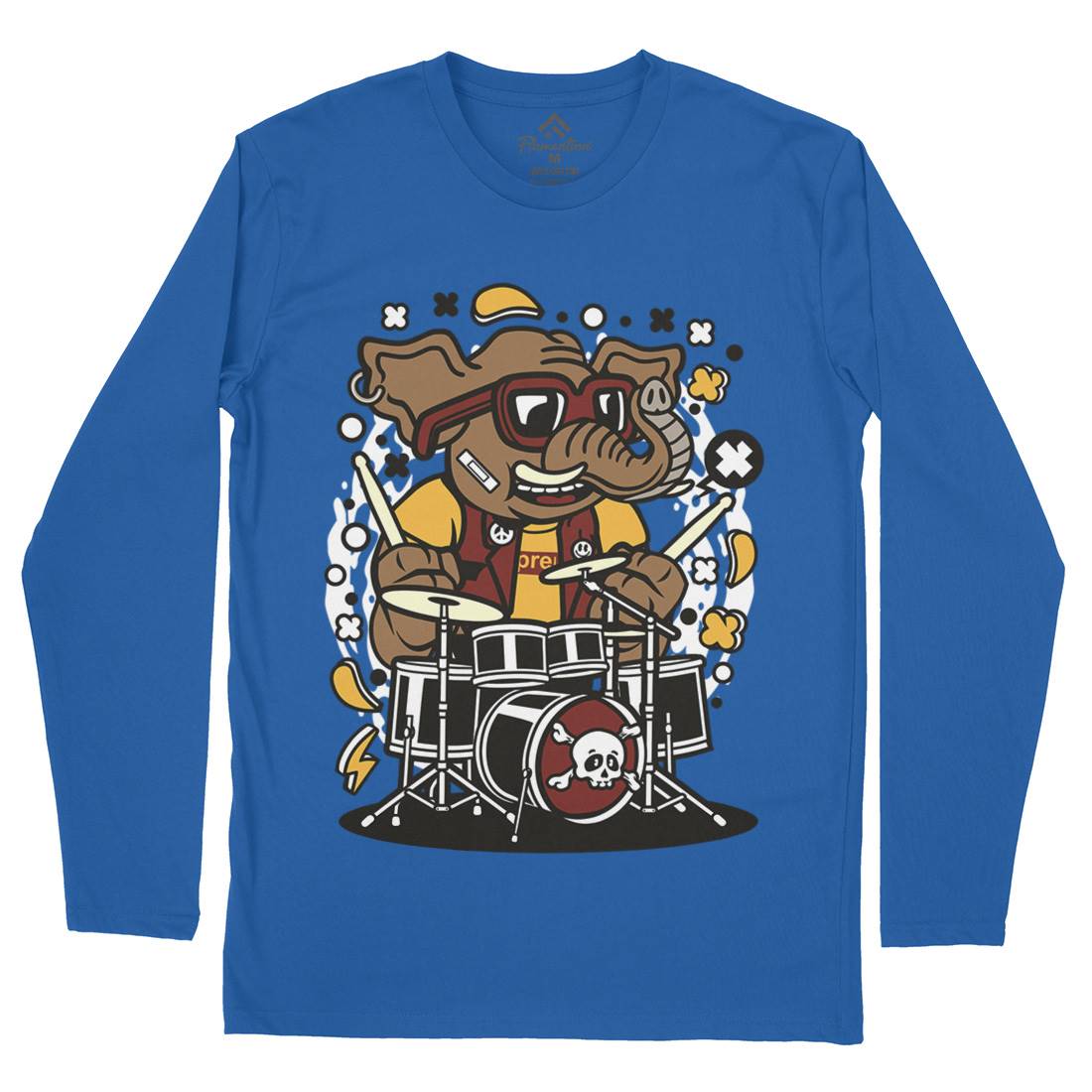 Elephant Drummer Mens Long Sleeve T-Shirt Music C543