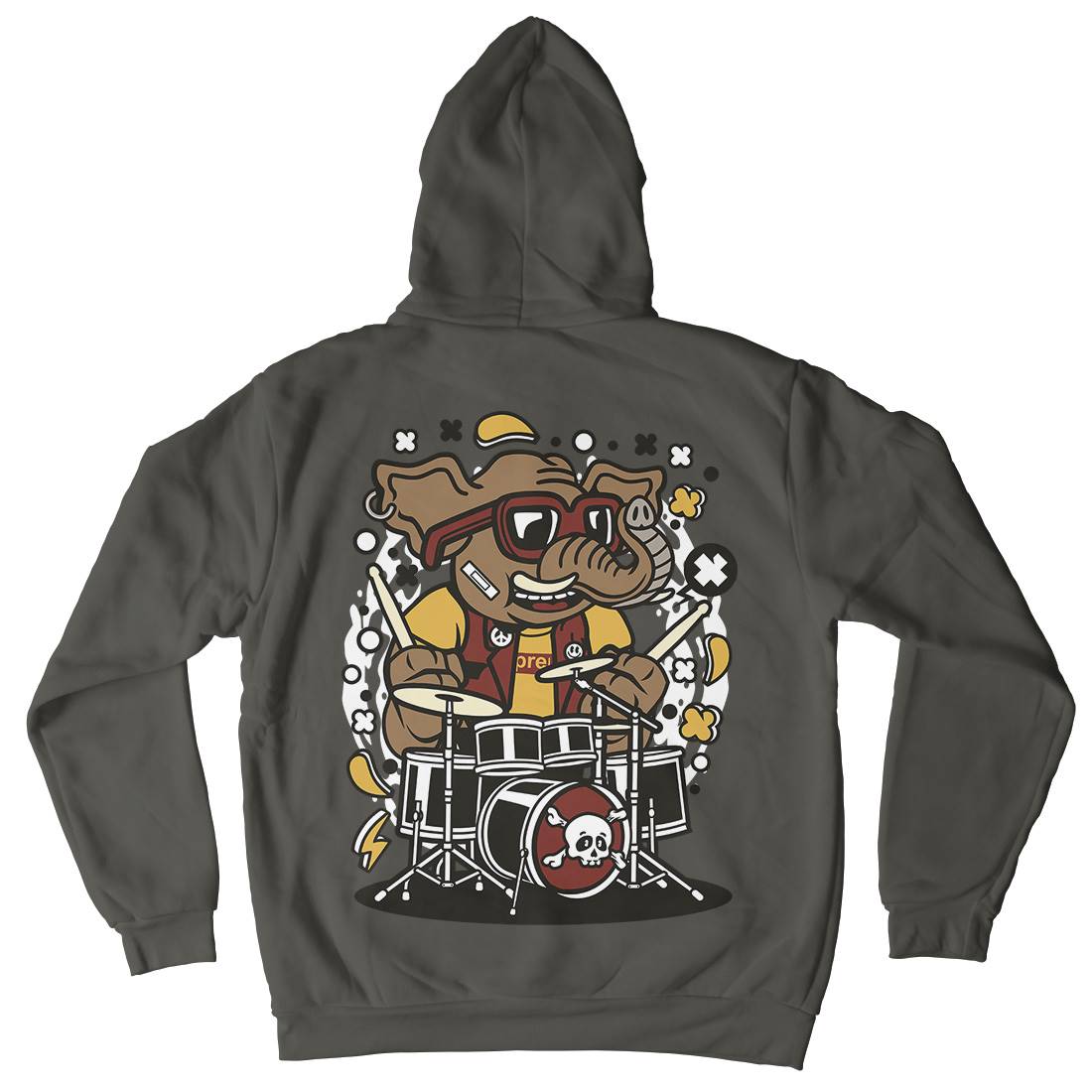 Elephant Drummer Mens Hoodie With Pocket Music C543