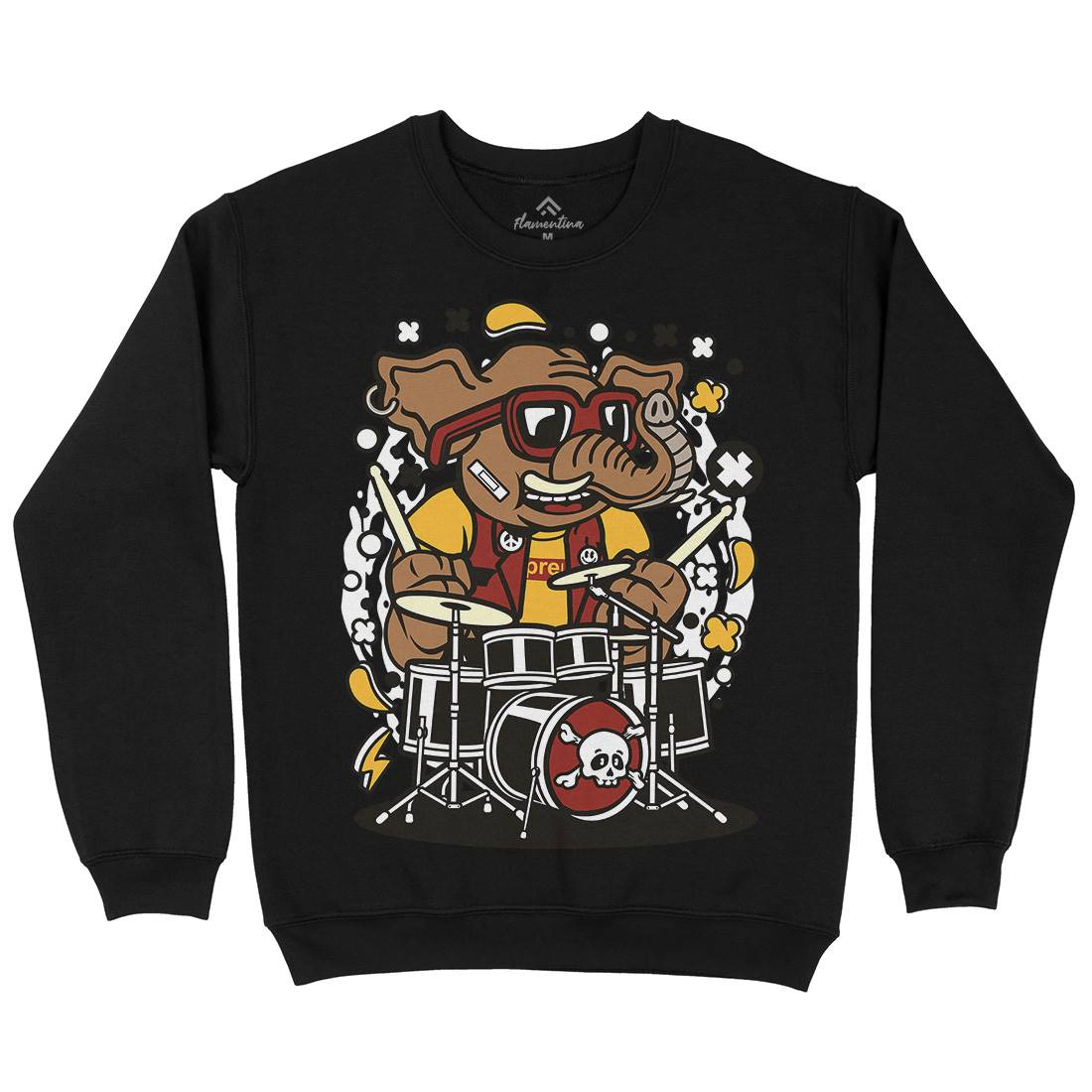 Elephant Drummer Mens Crew Neck Sweatshirt Music C543