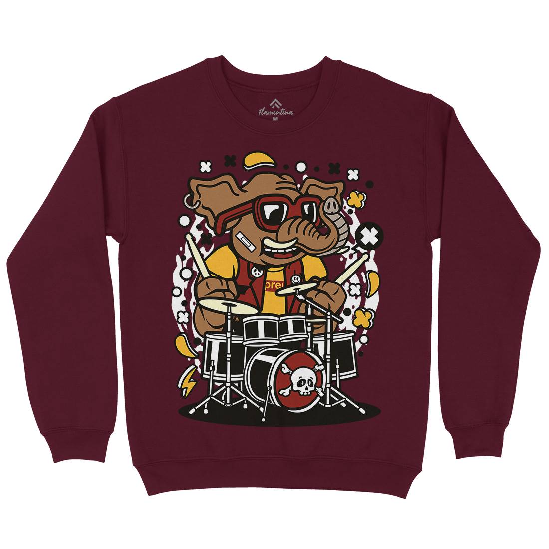 Elephant Drummer Mens Crew Neck Sweatshirt Music C543