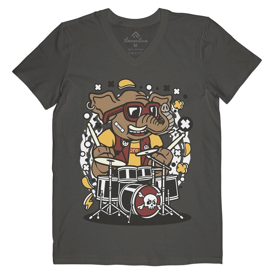 Elephant Drummer Mens V-Neck T-Shirt Music C543