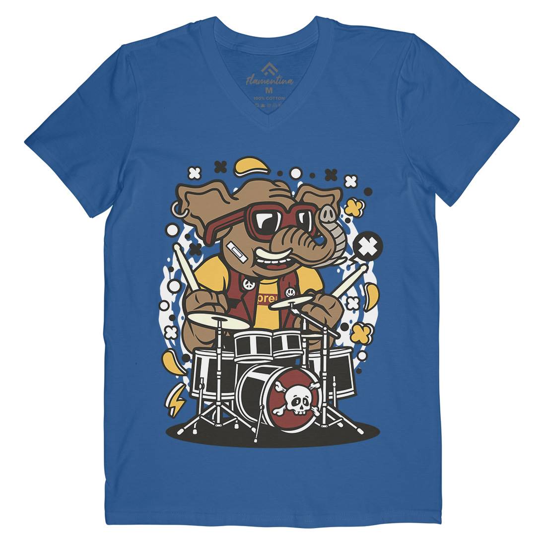 Elephant Drummer Mens V-Neck T-Shirt Music C543