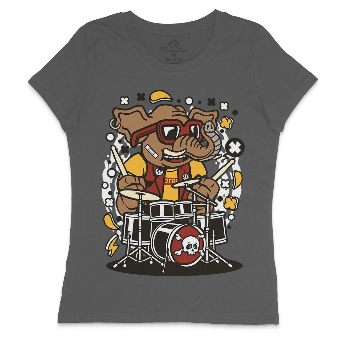 Elephant Drummer Womens Crew Neck T-Shirt Music C543