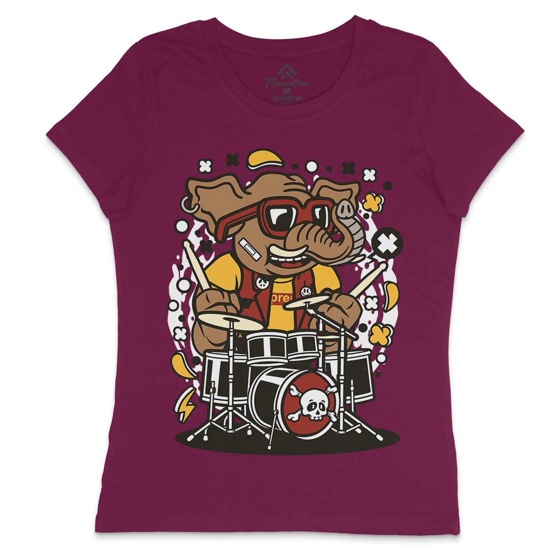 Elephant Drummer Womens Crew Neck T-Shirt Music C543