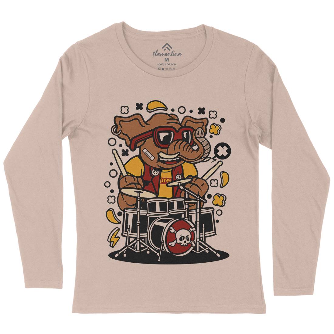 Elephant Drummer Womens Long Sleeve T-Shirt Music C543
