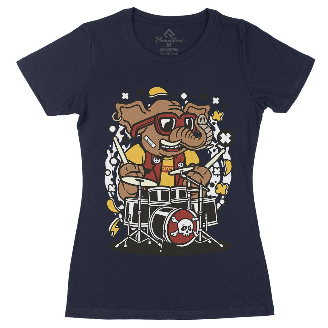 Elephant Drummer Womens Organic Crew Neck T-Shirt Music C543