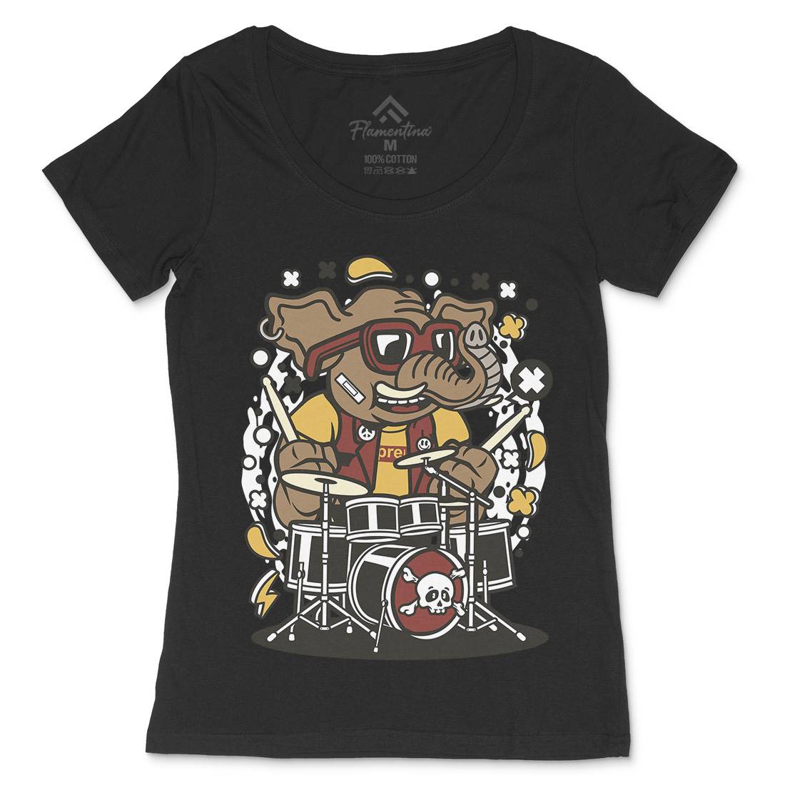 Elephant Drummer Womens Scoop Neck T-Shirt Music C543